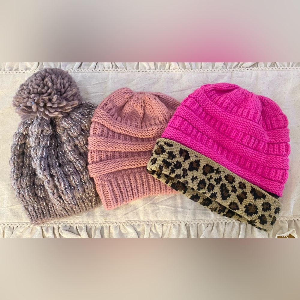 Stylish Beanie bundle - Pink, Purple, Leopard